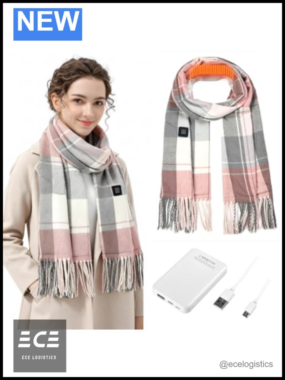 Heated Scarf with Rechargeable 5000mAh Battery, 3 Temperature Settings,